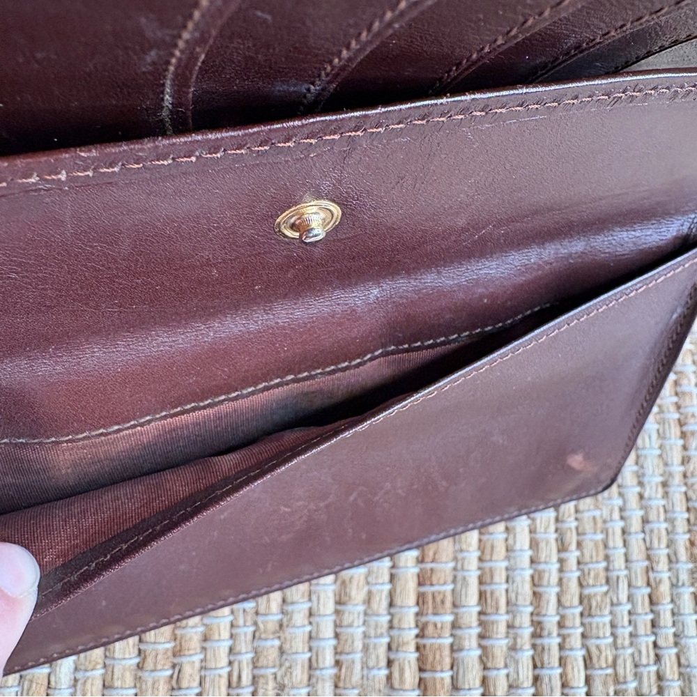 Vintage POLO Ralph Lauren Green Blue Plaid Bifold Leather Wallet With Brown Trim - Picture 6 of 12